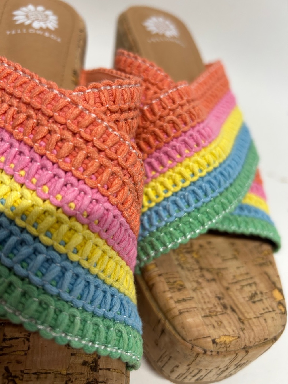 Wedge Slide Sandals in Multicolor Stripe yellow box size 8.5 new without tags - Picture 3 of 8